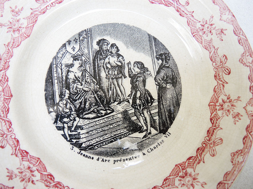 11 old plates hb choisy le roi in earthenware: joan of arc