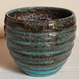 Ceramic planter with speckled enamel gadroons from the 1940s