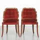 Set of 4 Art Deco Dining Chairs with Red Upholstery and Wooden Backs