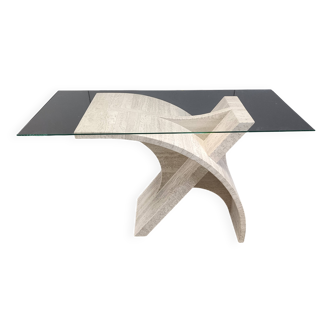 Console sculpturale vintage en travertin, années 1970