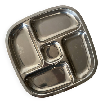 Plateau à 5 bols apéritif en chrome, design 1970