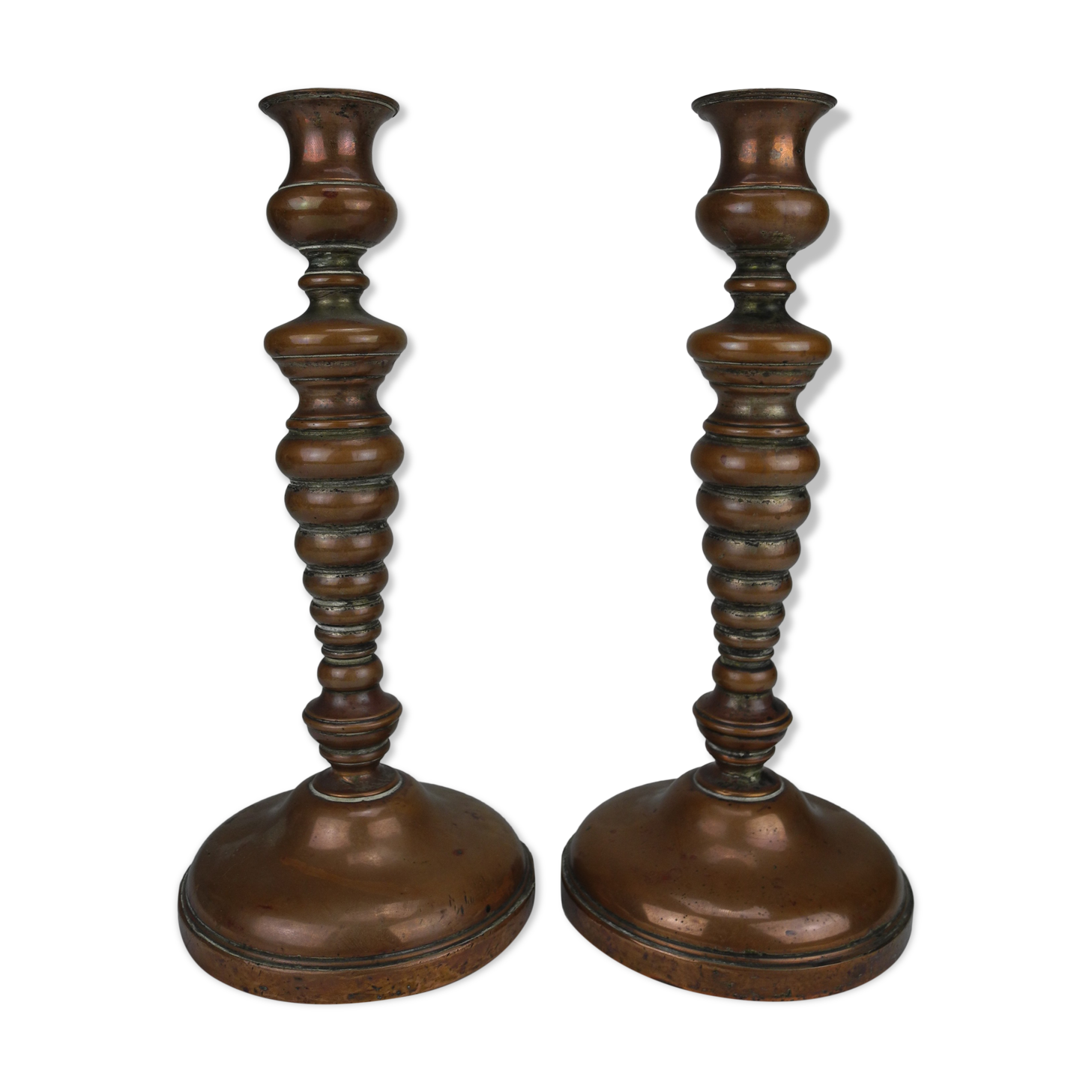 Pair of French copper candlesticks, 19th century