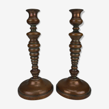 Pair of French copper candlesticks, 19th century