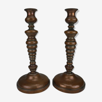 Paire de chandeliers en cuivre français, XIXe