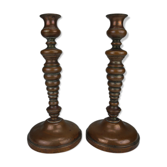 Pair of French copper candlesticks, 19th century