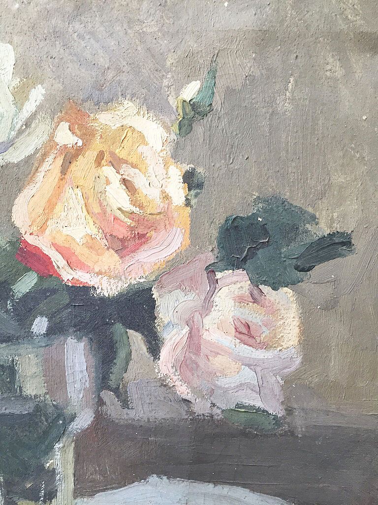 Canvas oil on panel with flowers