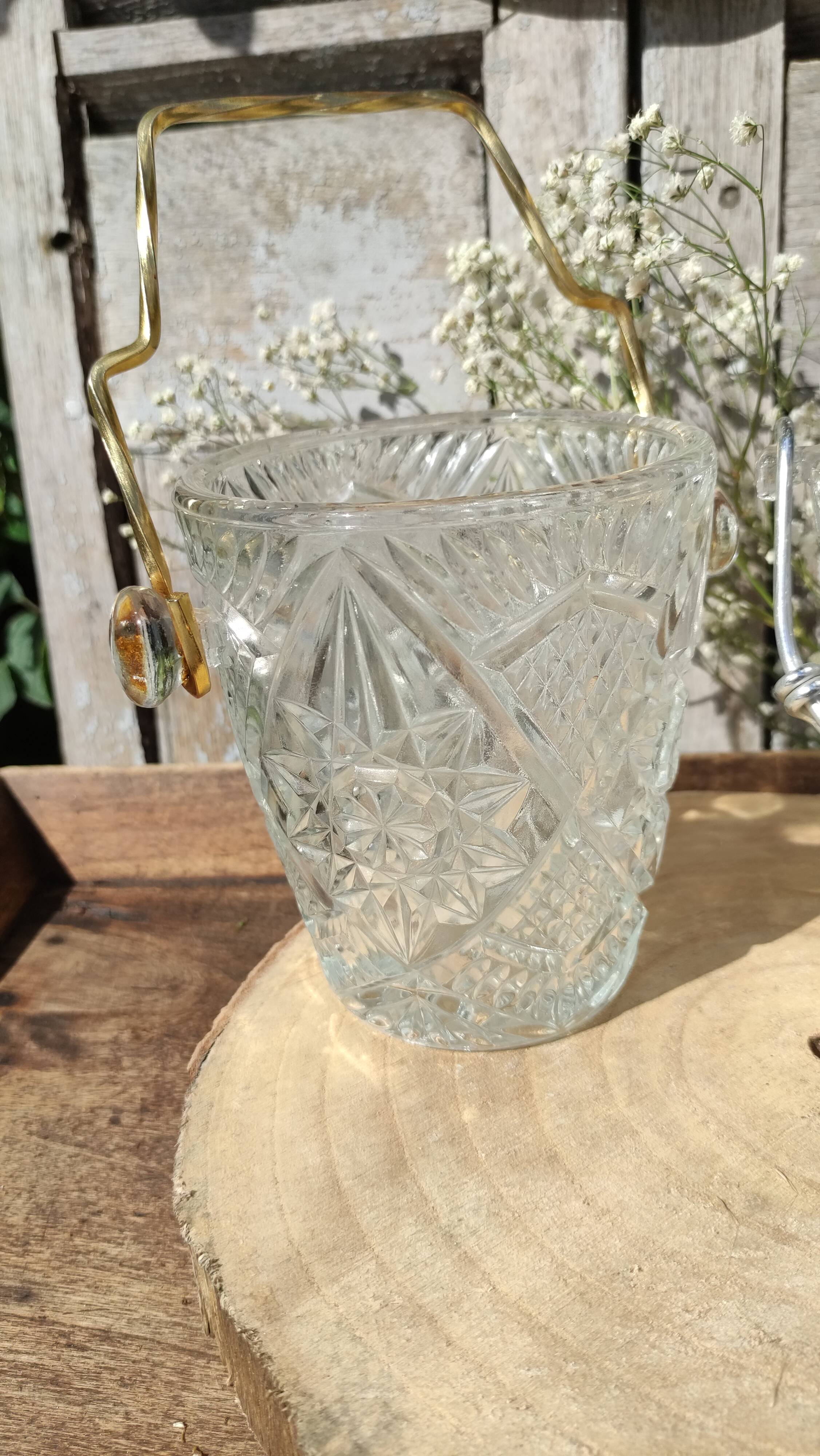 Vintage glass ice buckets or ice cubes made of thick glass