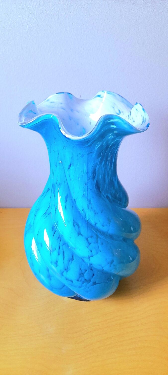 Vase bleu mouchetté Clichy années 30