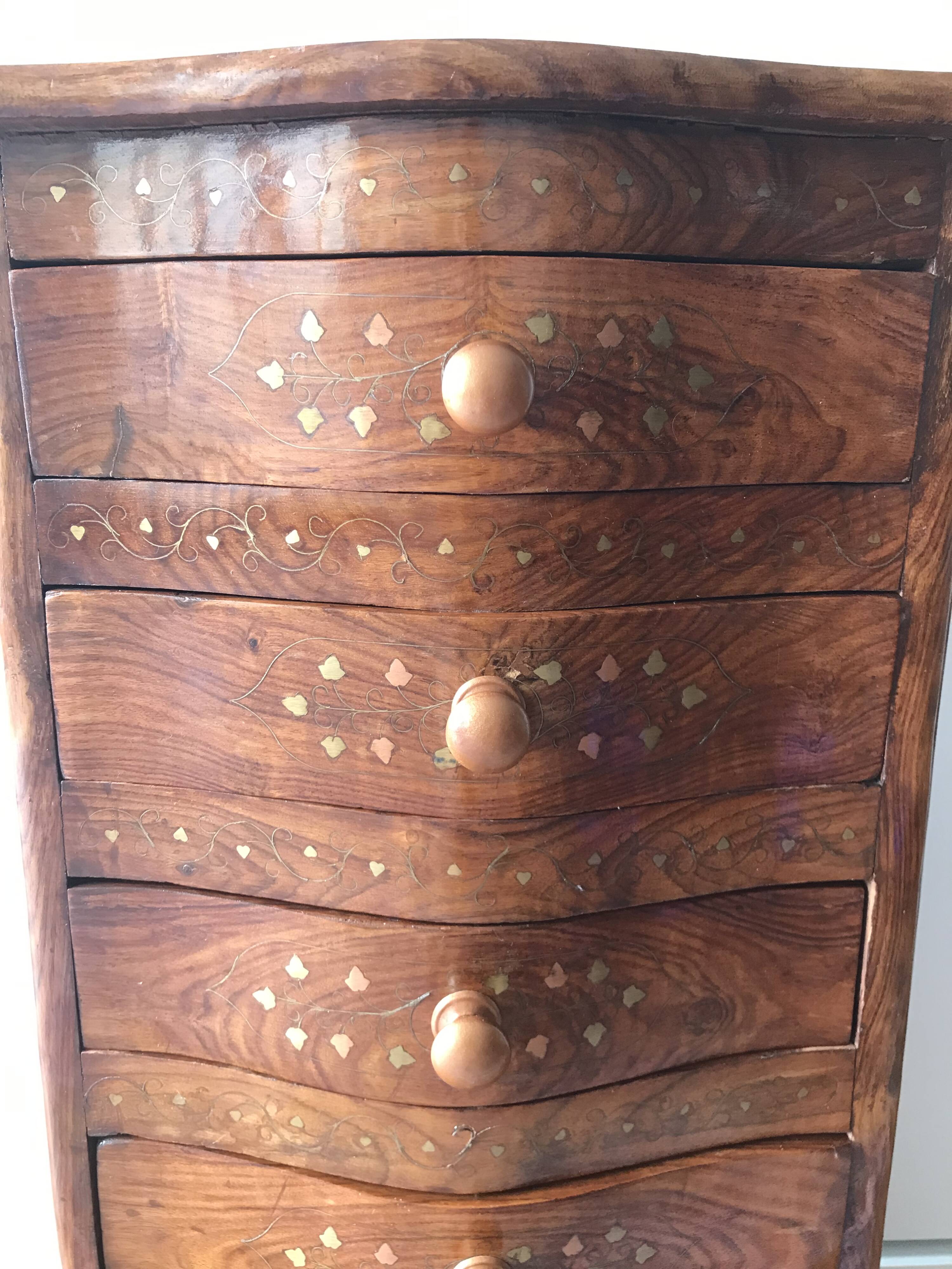 Meuble chiffonnier marqueterie ancien artisanal