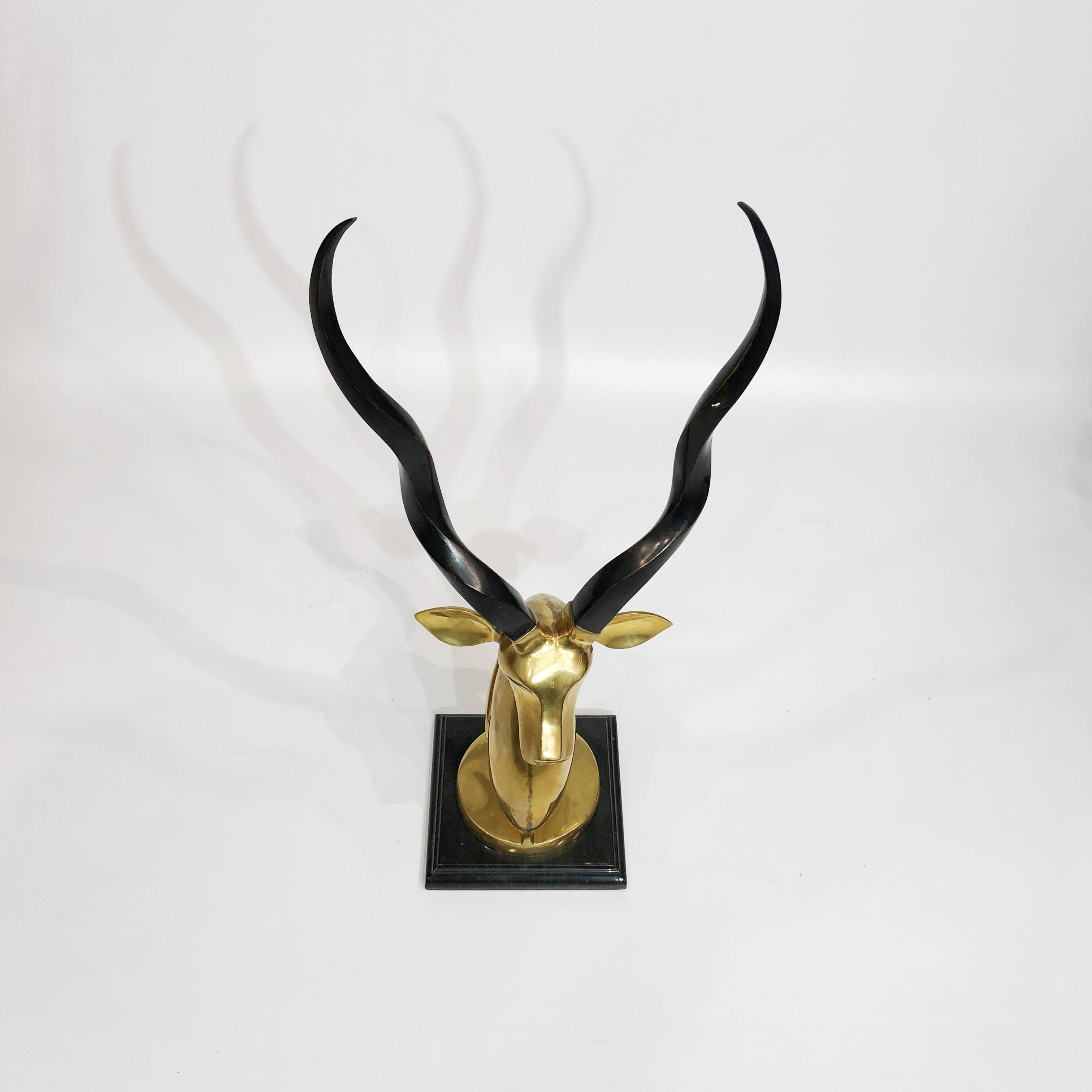 Brass Antelope Kudu Head Sculpture Marble 1970s