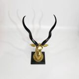 Brass Antelope Kudu Head Sculpture Marble 1970s
