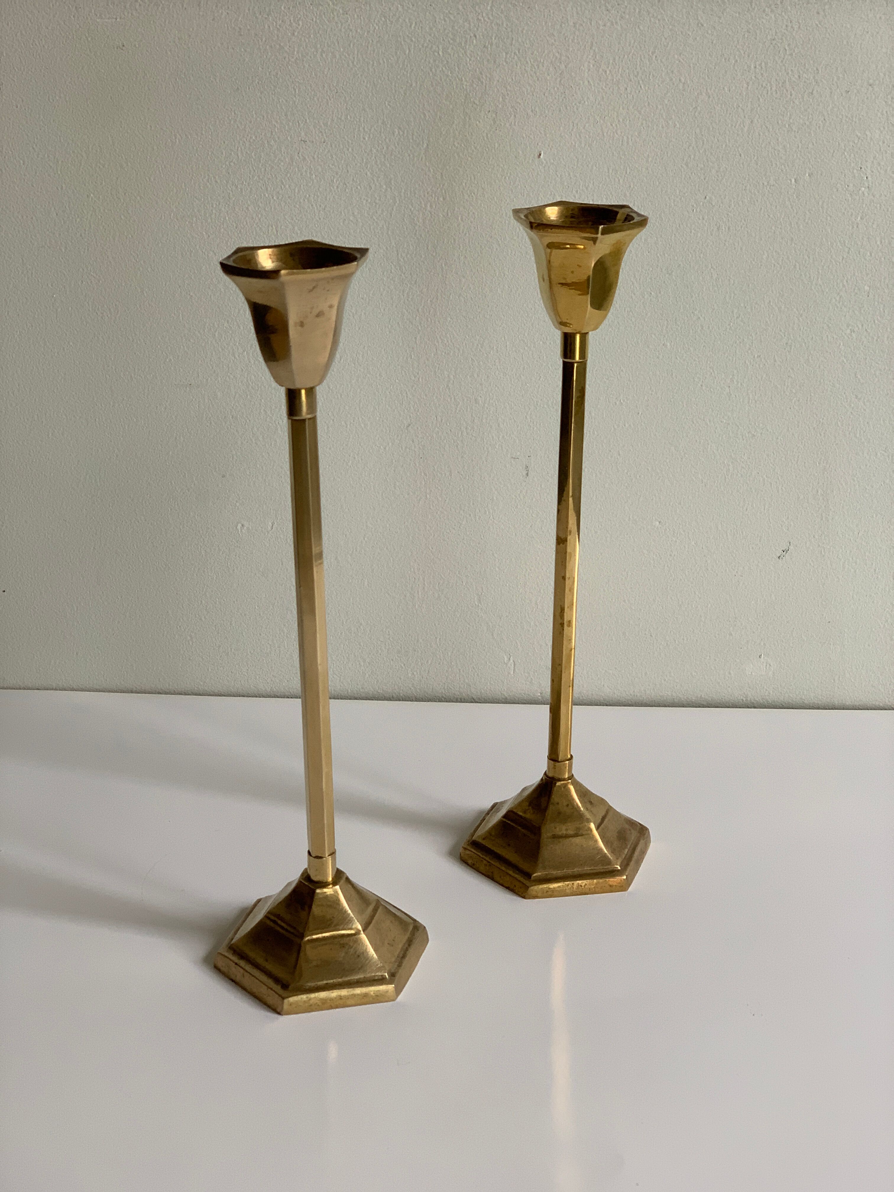 Pair of brass candle holders