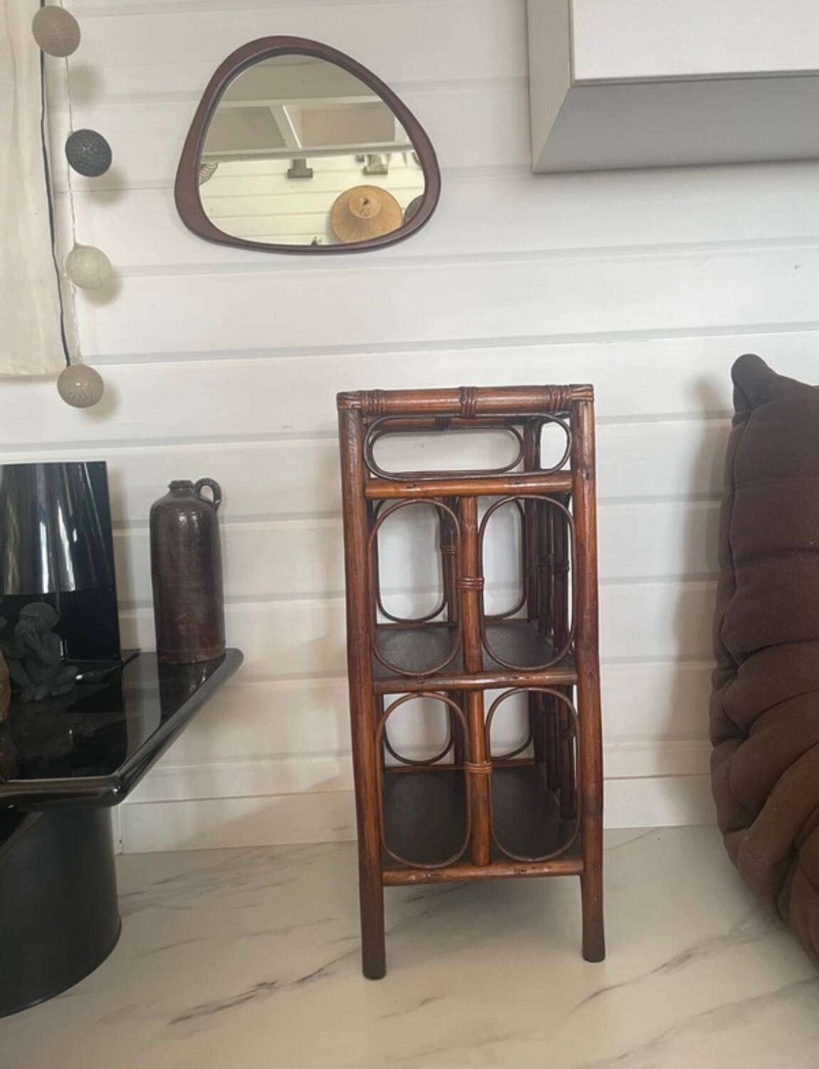 Rattan shelf on legs, 1970s