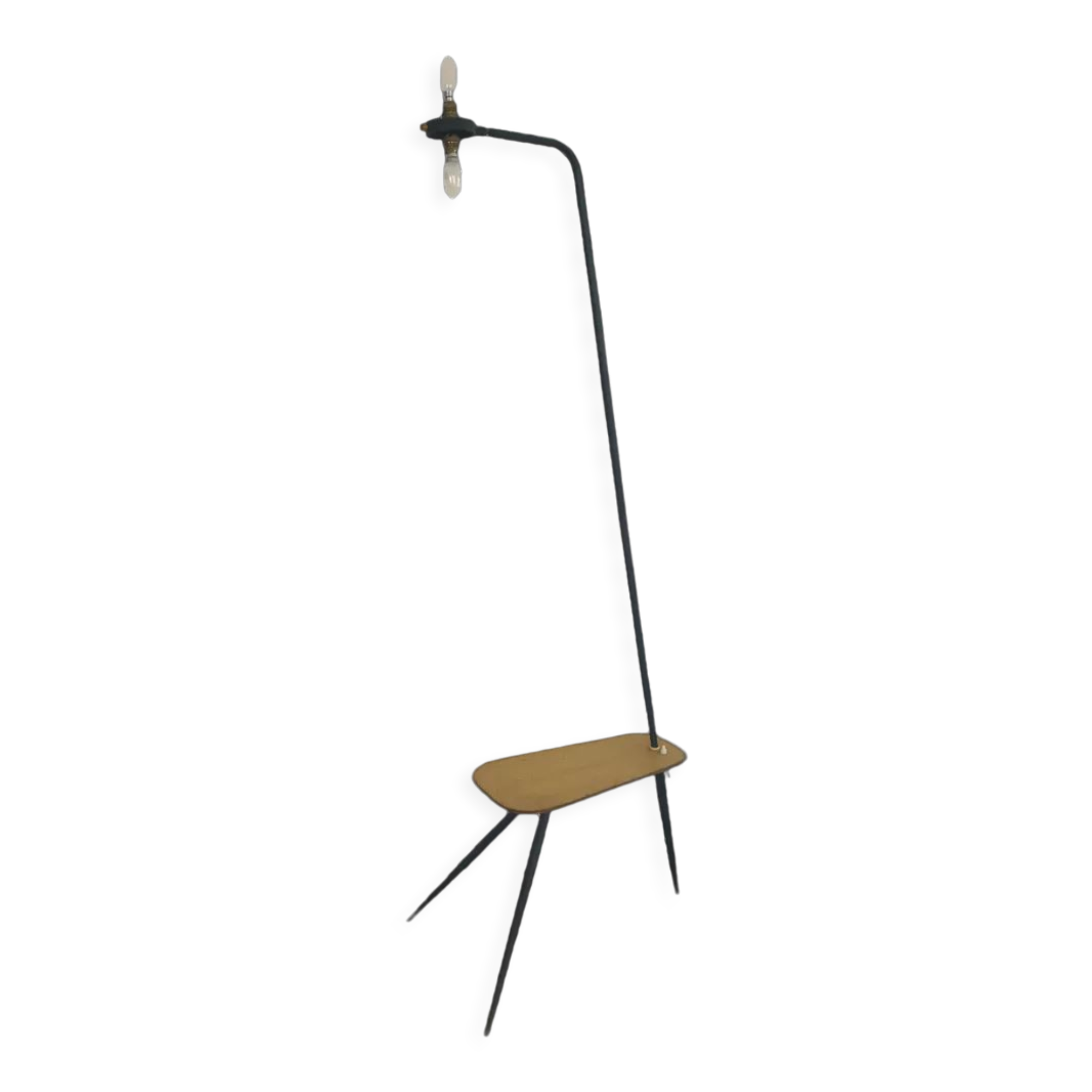 Lampadaire tripode mid-century avec tablette en metal perforé