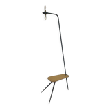 Mid-century tripod floor lamp with perforated metal shelf