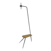 Lampadaire tripode mid-century avec tablette en metal perforé