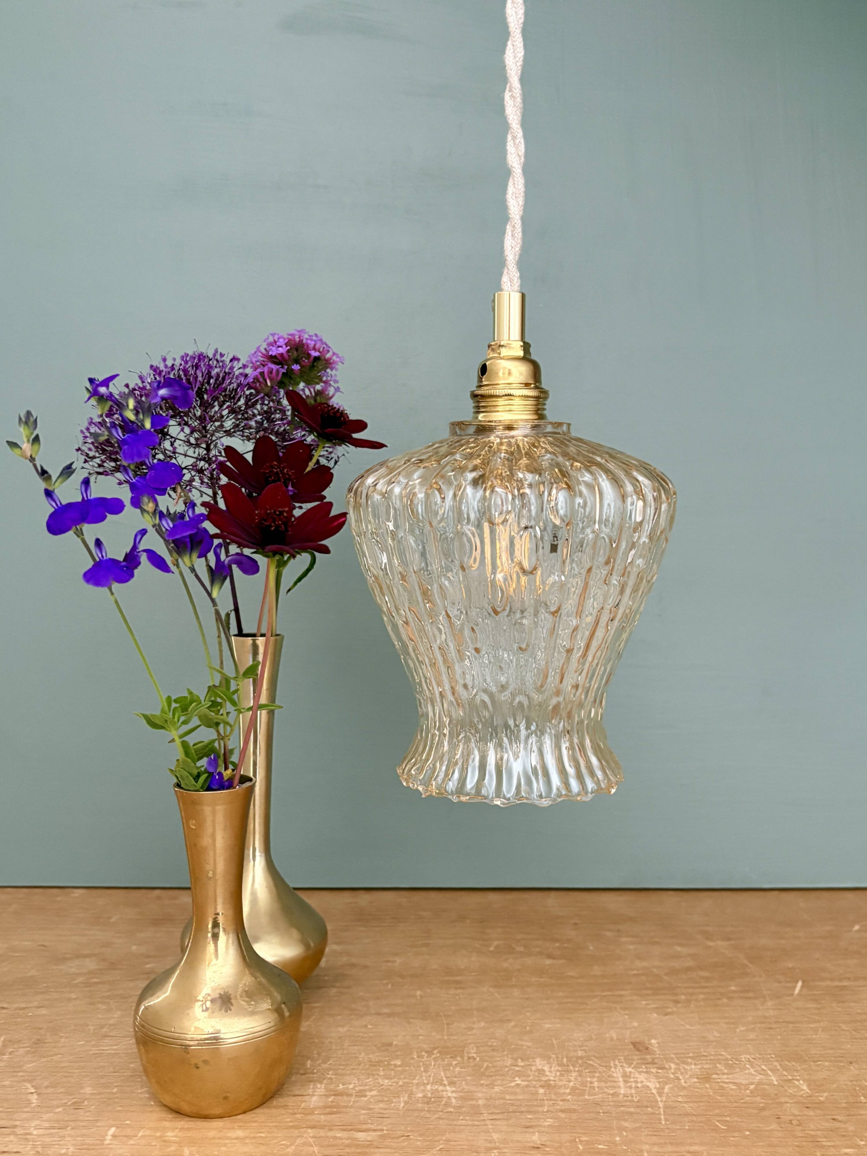 Vintage tulip pendant light in amber glass