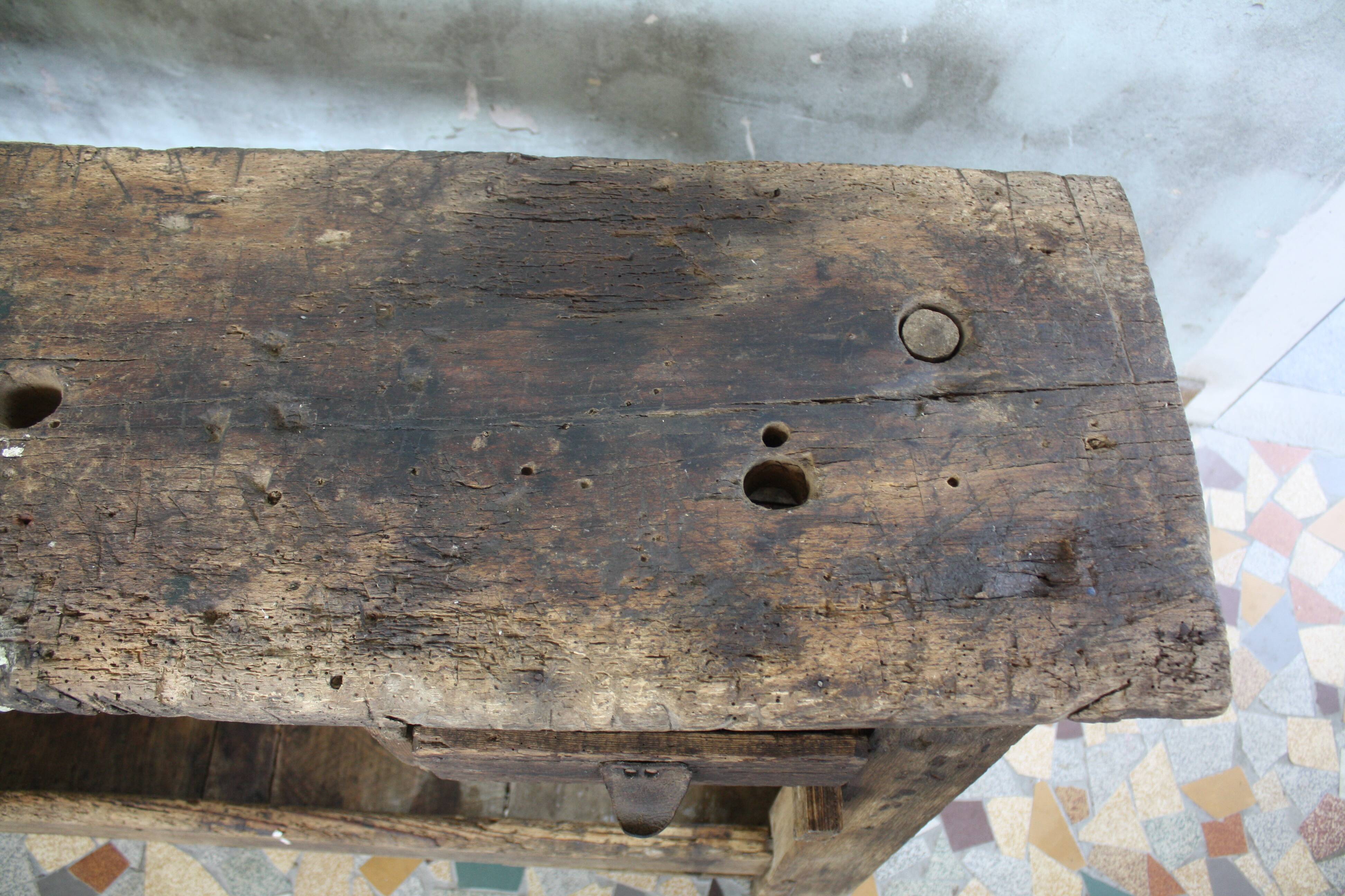 Ancient wooden workbench