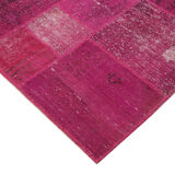 Handmade turkish overdyed 200 cm x 306 cm pink patchwork carpet