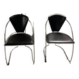 Deux chaises vintage acier et cuir FIL