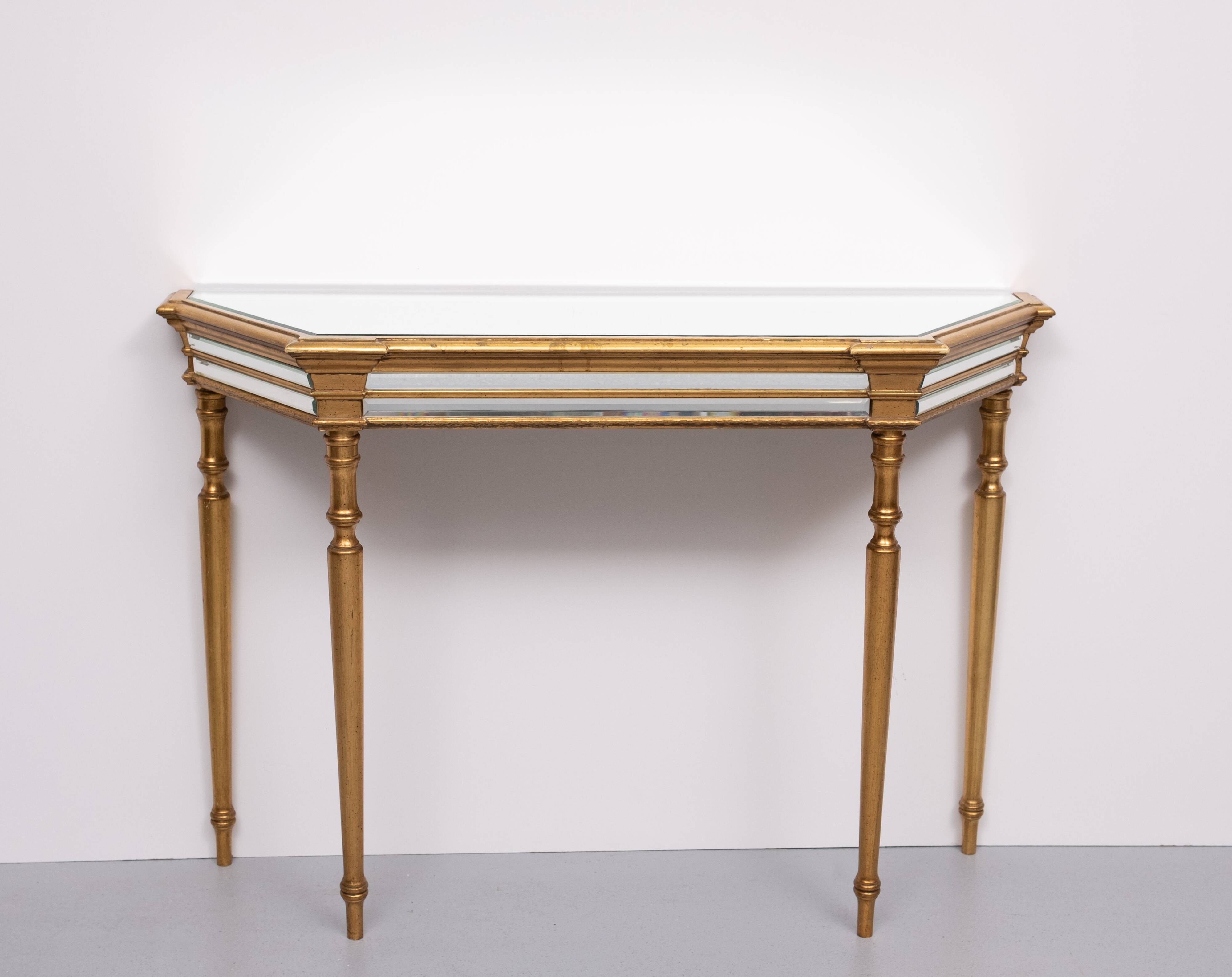 De Knudt Mirror Console Table Hollywood Regency Belgian 1970s