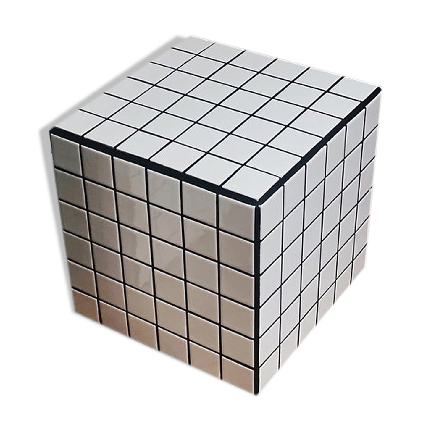 Side table cube piece of sofa tile mosaic white joint black ora 30x30xh40cm