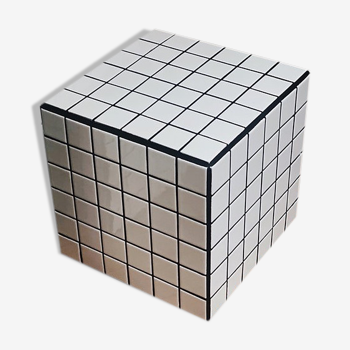 Side table cube piece of sofa tile mosaic white joint black ora 30x30xh40cm