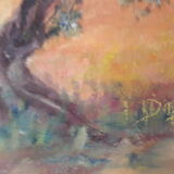 Signed oil painting Tuscan landscape