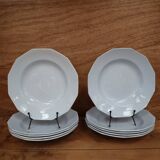 5 octagonal deep earthenware plates Moulin des loups pale blue color