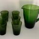 Carafe et 6 verres en verre vert bullé