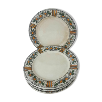 Lot de 6 assiettes plates en faïence HBCM modèle Elisabeth