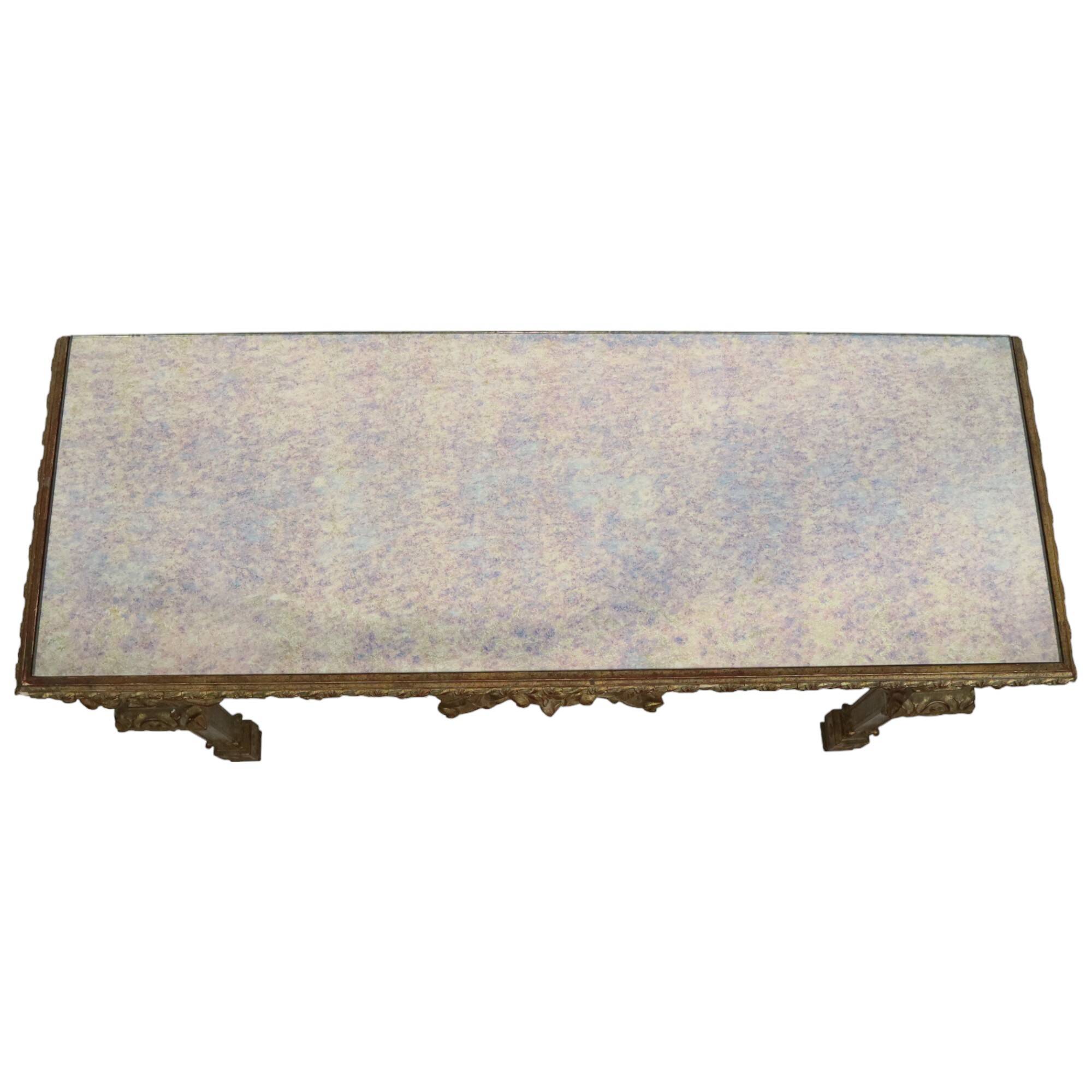 Old Gilded Console Marbled Glass Rococo Style Gold