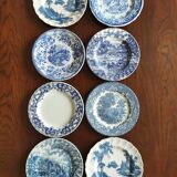 8 blue & white plates