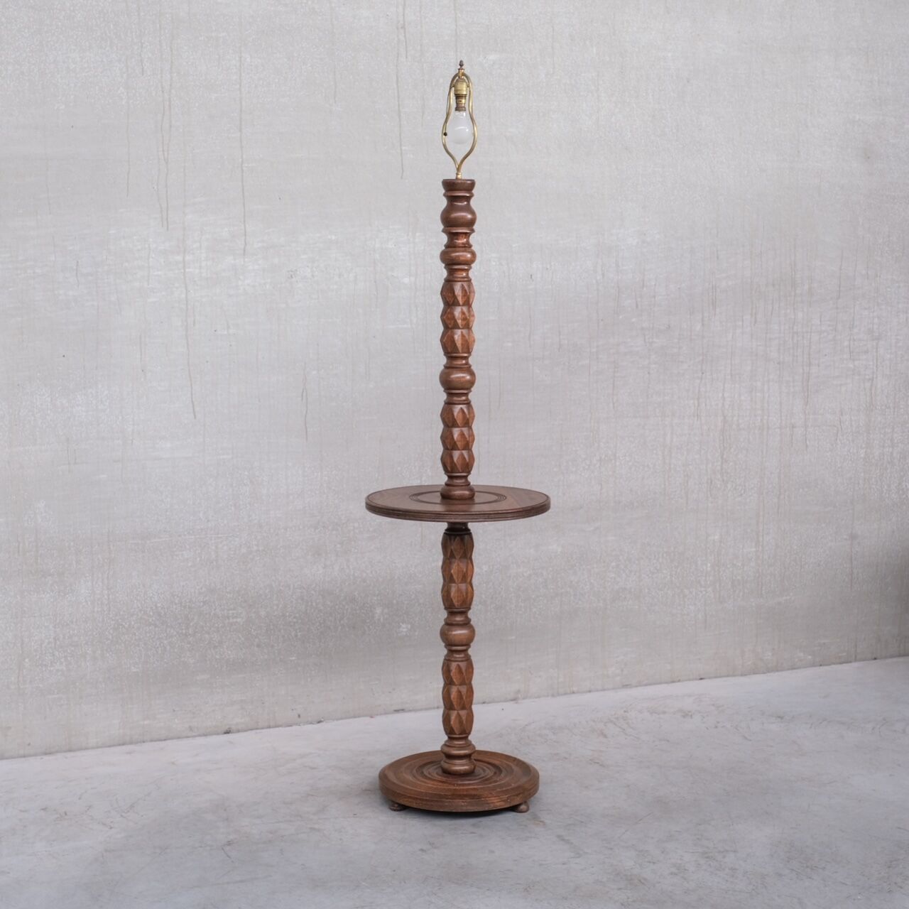 Art Deco Geometric Oak French Mid-Century Floor Lamp