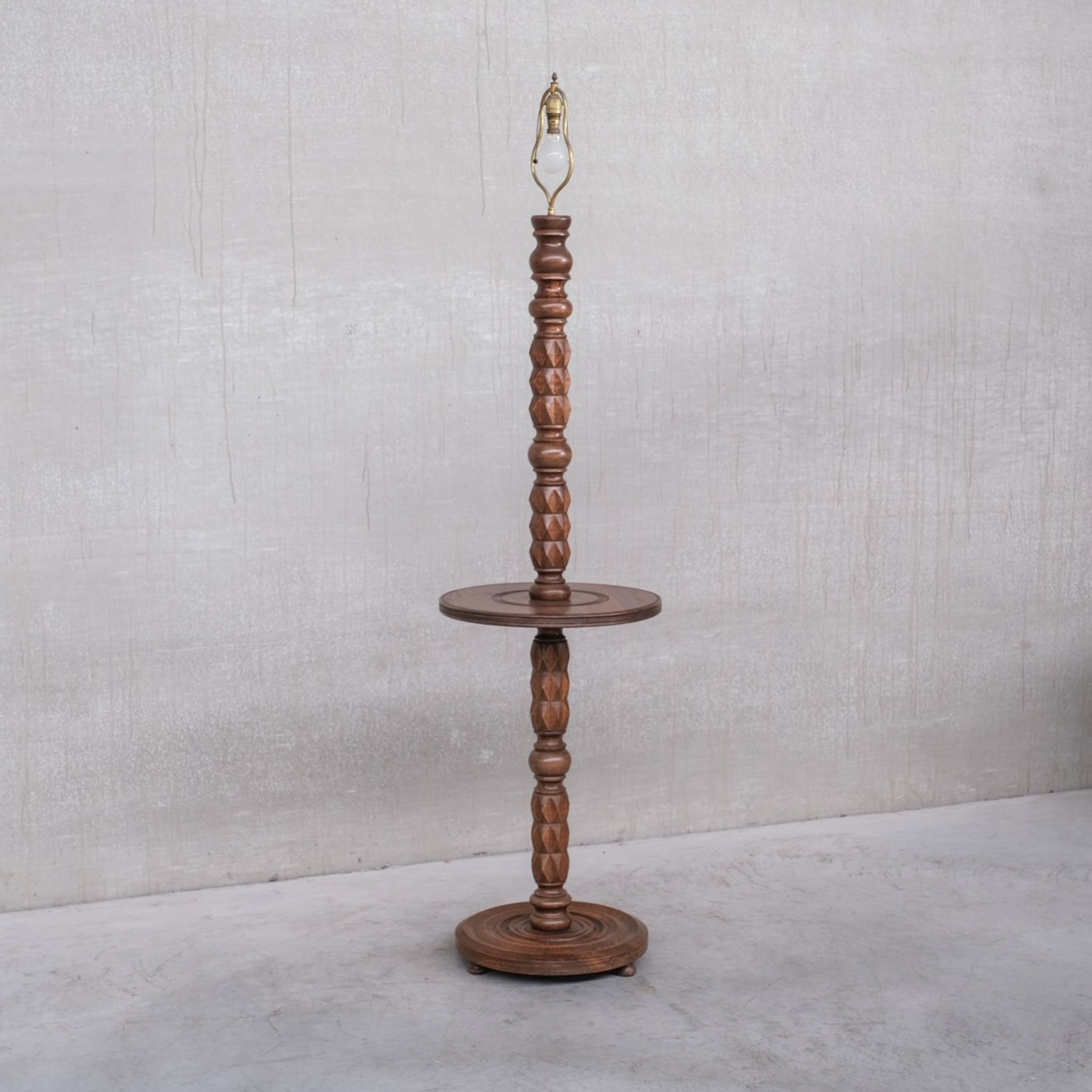 Art Deco Geometric Oak French Mid-Century Floor Lamp