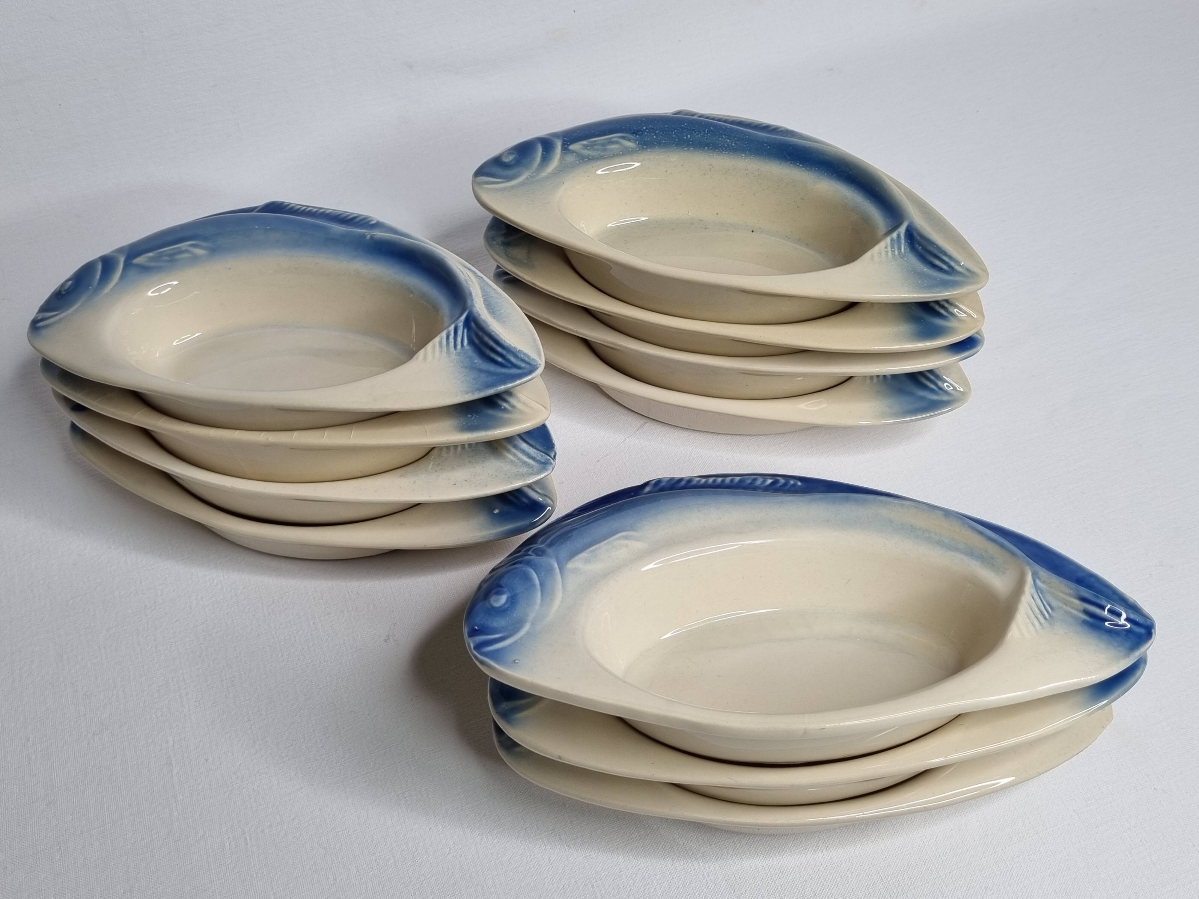 Set of 11 Vintage "Fish" Ceramic Bowls, Signed Charles Amand