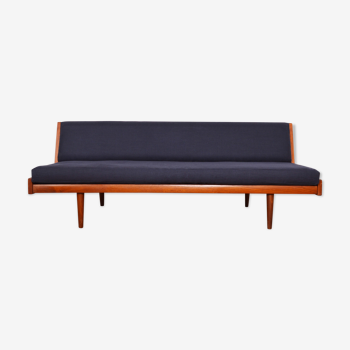 Daybed sofa in teak and linen - 1960