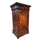 Antique Louis-Philippe style bedside table with walnut veneer and marble top