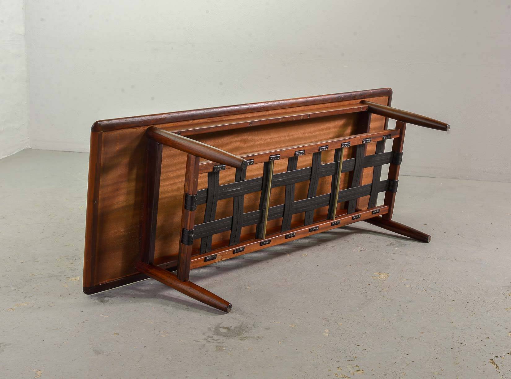 Topform Dutch Design Rosewood Coffee Table with Leather Magazine Holder 60s