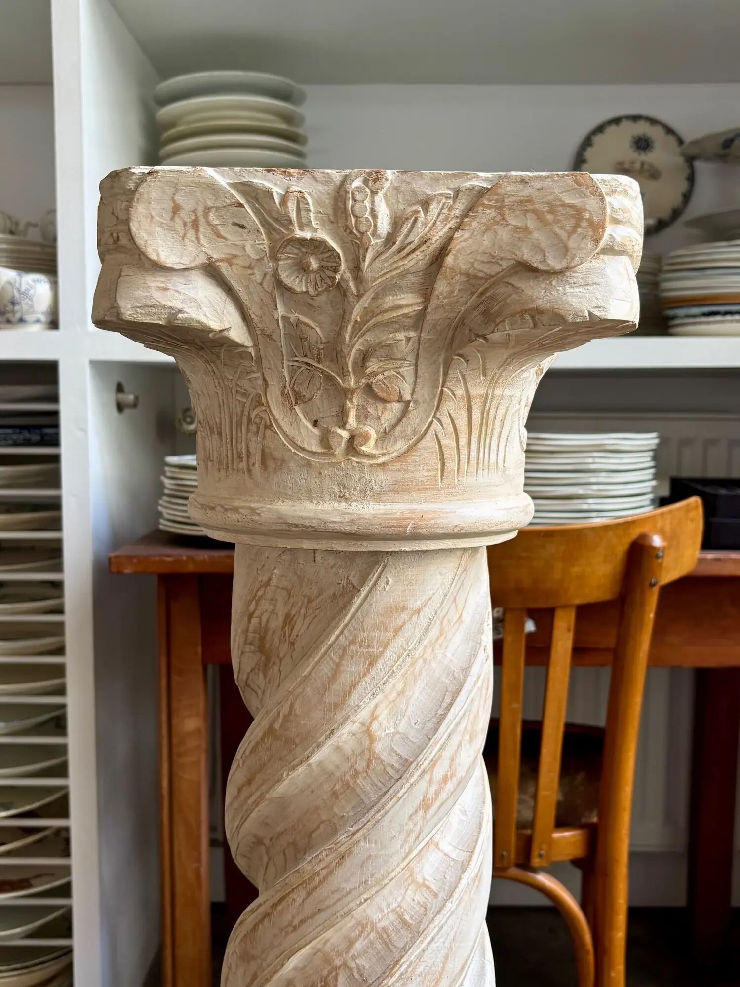 Beige carved wooden column