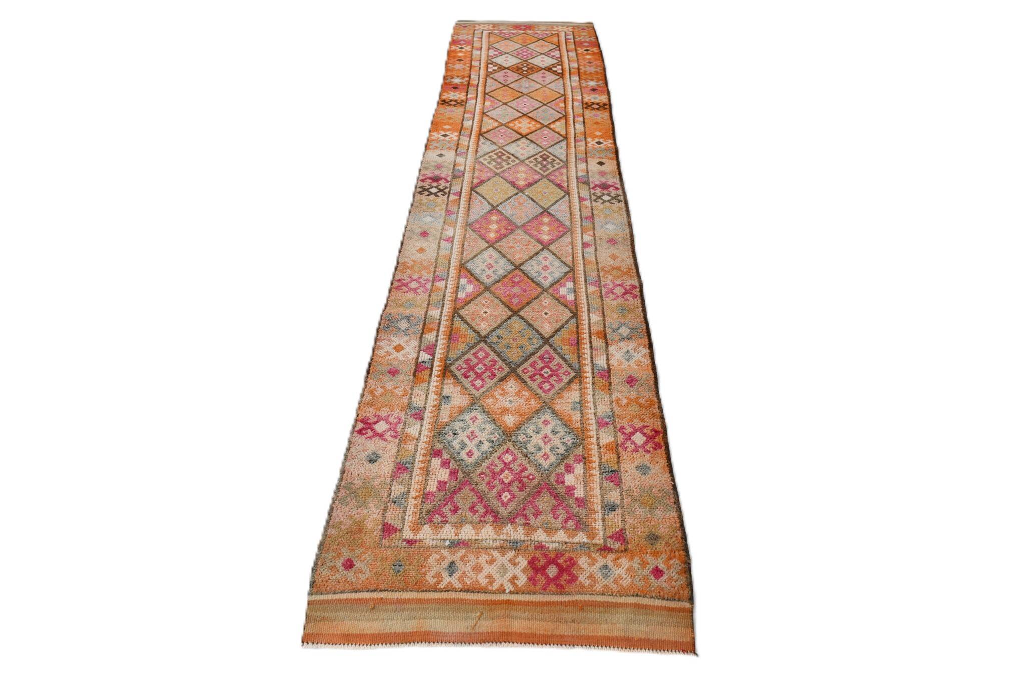3x13 Colorful Soft Color Turkish Runner Rug, 87x395Cm