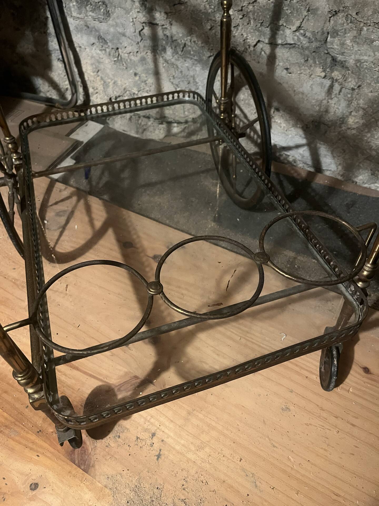 Drinks trolley, brass serving cart