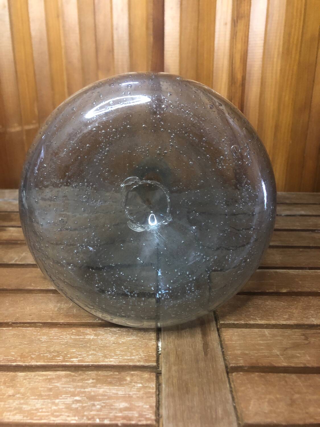 Ancienne bouteille style biot verre soufflé bullé bleuté vintage