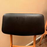 Set of 3 Stella chairs in beech and black imitation leather from the 50s/60s