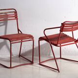 Anciennes chaises de jardin rouges (c.1920). Ensemble de 4 pièces #37