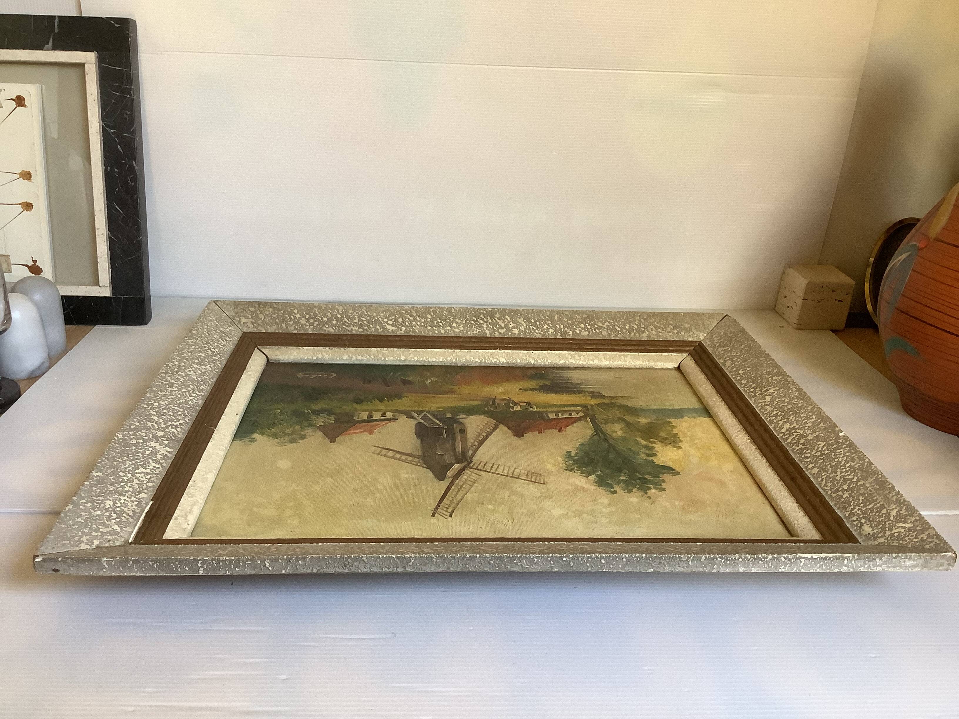 Landscape painting cows oil on canvas signed