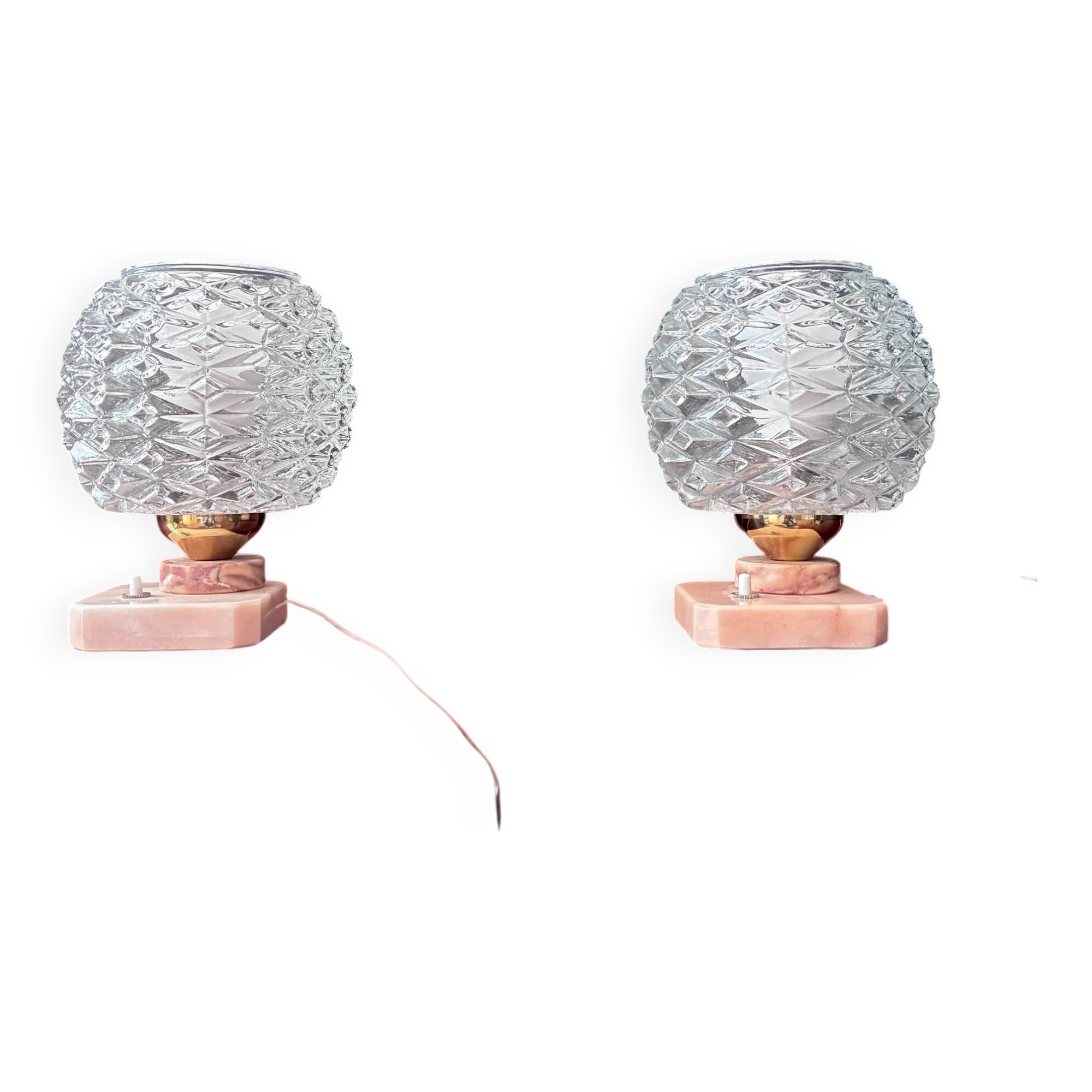 Pair of "Pink" lamps in glass and pink alabaster - 1970.