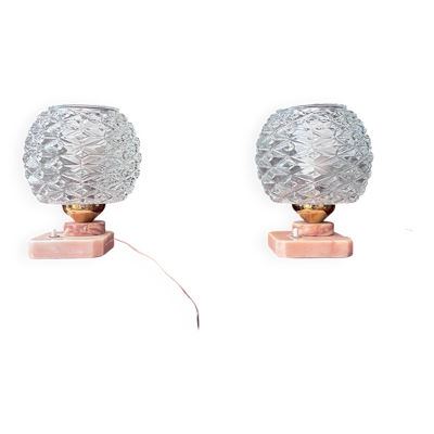 Paire de lampes ''Pink'' en verre et albâtre rosé - 1970.