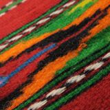 Red wool runner with colorful stripes, handwoven, Romania 225x80cm