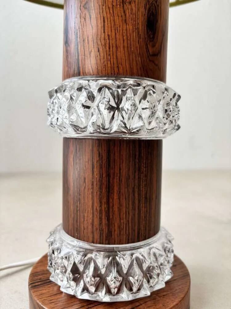Vintage table lamp rosewood crystal glass 1960s Fagerlund
